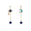 2018 Nya Creative Blue Universe Asymmetriska Örhängen för Girl Ear Tillbehör Söt Moon Star Drop Pendientes Tassel Brincos G220312