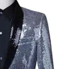 Mens Silver Black Contrast Shiny Sequins Blazer Jacket Stylish Shawl Collar 1 Button Nightclub Stage Prom Blazer Masculino 210522