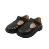 Kids Shoes 2021 Spring Autumn Girls T Strap Hollow Outs Boys Breathable Leather For Children Baby Black 1-7y X0703