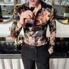 Leaf Print Shirt Fashion Designer Flower Luxury Royal Men Tuxedo Camisas Club Clothing Long Sleeve Slim Casual Wear