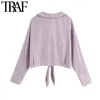 TRAF Women Fashion With Bow Tied Cropped Blouses Vintage Long Sleeve Button-up Female Shirts Blusas Chic Tops 210415