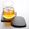 Slate Stone Drink Coasters Cup Mats Natural Dish Plate for Bar Kitchen Home Decor Black 10cm(3.9Inch) XBJK2107