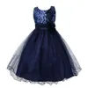 2021 Yeni Stil Kız Elbise Sevimli Pullu Kolsuz Yelek Prenses Dantel Elbise Bebek Çocuk Parti Düğün Nedime Vestido