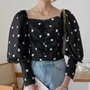 Korobov Nuove donne Camicie a pois Coreano Colletto quadrato Puff Manica lunga Chic Camicie Vintage Elegante Slim Blusas Mujer 210430