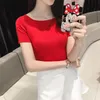 Conception été basique femme t-shirts noir coréen hauts femmes épaule dénudée t-shirt tricoté à manches courtes femme vêtements mode blanc rouge XS