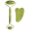 2 stks Set Natuurlijke Jade Massage Roller Guasha Board Arts and Crafts Spa Scraper Stone Facial Anti-Rimpel Behandeling Body Face Massager Gezondheidszorg Gereedschap WLLL900