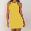 Kobiety Bodycon Sukienka Sexy Bez Rękawów Tank Slim Mini Krótki Klub Sukienka Stretch Party Sundress Office Lady Różowa Żółta Letnia Dress Y220304