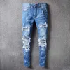 Jeans da uomo classici denim hip hop firmati Jean Hole Pantaloni da motociclista strappati effetto consumato Pantaloni rock da motociclista slim fit