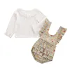 0-24M Autumn Spring born Infant Baby Girls Clothes Set White Long Sleeve Tops Ruffles Romper Overalls Cute Outfits 210515