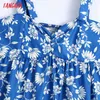 Moda de verano Mujeres Flores azules Imprimir Sundress Sin mangas Sin espalda Mujer Casual Vestido largo CE237 210416