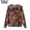 Traf Women Fashion With Lace Leopard Print Blouses Vintage lange mouw button-up vrouwelijke shirts blusas chic tops 210415