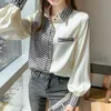 Moda Houndstooth Damska koszula Lapel z długim rękawem Spring High Street Style Patchwork Topy 210520