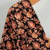 Vintage Kadın Kahverengi Baskı Kare Yaka Uzun Elbise Bahar Moda Bayanlar Draped ES Kadın Zarif Tatil 210515