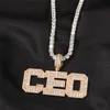 Unisex Fashion Letter Necklace Gold Plated Bling CZ Custom Name Letters Necklace for Women Men with Free 24inch Rope Chain