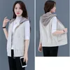 Kvinnors västar corduroy stitching huva löst plus storlek Vest Coat 2022 Kvinnor Spring Autumn Casual Top Mother Female Waistcoat Jacket F077 ST