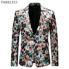 Stylowe Owoce Print Party Blazer Mężczyźni Marka Slim Fit 1 Przycisk Notched Lapel Blazers Mens Club Casual Hawajski Blazer Hombre 210522