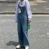 Nomikuma Korean Style Denim Jumpsuit Women Solid Color Casual Loose Lace Up Fashion Rompers Overalls Streetwear 3b913 210514