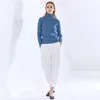 TwotWinstyle Bir Boyutu Beyaz Kazak Kadın Balıkçı Yaka Uzun Kollu Rahat Katı Minimalist Örme Kadın Moda 210517 Tops