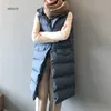 Jesień Zima Kamizelka Bawełniana Kobiety Ladies Casual Waistcoat Kobiet Bez Rękawów Długa Kamizelka Kurtka Szczupła Fit Ciepła Puffer Płaszcz 211008