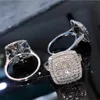 Maat 6-10 Women Fashion Wedding Ring Sparkling Luxury Sieraden 925 Sterling Silver Pave White Sapphire CZ Diamond Gemstones Vrouwelijke Eeuwigheid Engagement Band Rings Set