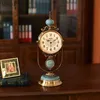 Europejska Ceramika Ozdoby Swing Ornamenty Stołowy Duży Desktop Light Luxury Clock American Silent Pendulum 210414
