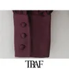 Women Fashion With Buttons Soft Touch Asymmetric Midi Dress Vintage Puff Sleeve Side Zipper Female Dresses Mujer 210507