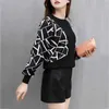 Märkesdesign Casual Pullover Tröja Spring Women Lace Stitching Sticka Elegant Leopard Print Black Stickning Top 211011