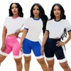 Ny plus-storlek S-Women Tracksuits Summer Clothes Jogger Suits Short Sleeve Outfits Pullover T-Shirts+Short Pants Two Piece Set Casual Letter Sportswear 4756