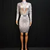 Casual Dresses Sexiga Rhinestones Pearls Cocktail Party Dress Women Bodycon Club Crystal Hip Wrapped Graduation Födelsedag Firande