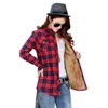 Fluwelen Dikke Warme Dames Plaid Shirt Vrouwelijke Lange Mouwen Tops M-XXL Maat Winter Check Blouse Blusas Femininas Chemise Herfst 210426