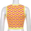 Floral bedruckte Y2K gestrickte Tanktops Frauen Casual Sommer Kawaii ärmellose Vintage 90er Jahre Pullover Weste Retro Crop Tee Beachwear 210510