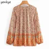 Vintage Floral Print Boho Blouse Women Lace Up O Neck Long Sleeve Casual Summer Tops Plus Size blusas DJF8698 210514