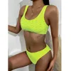 Kvinnors badkläder Kvinnor Bikini Set Sexig solid färg Push Up Two Piece Brasilian Swimsuit Bandeau Summer Maillot de Bain 2021