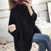 Imiterad mink ull lös stickad fladdermöss skjorta turtleneck cape tröja kvinnlig koreansk temperament höst vinter solid färg pullover 210427