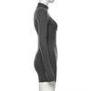 Jesień Zima Stretch Slim Smokowa Rąbkowana Trykotowa Turtleneck Dress Kobieta Moda Solidna Czarna Casual Bodycon Zip Dress 210518