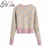 H.SA Donna e cardigan con scollo a V e bottoni, giacche in maglione rosa, maniche lunghe, cardigan coreano lavorato a maglia chic, top primaverili 210417