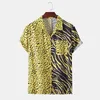 Camicie estive stampate leopardate selvagge per uomo Moda Hip Hop Camicia a maniche corte da uomo Patchwork casual Chemise Homme con tasca 210524