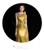 2023 Elegant guld sequined sjöjungfru prom klänningar en axel hals sida delad aftonklänningar satin svep tåg specialtillfälle form244s