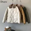 Kobiety Parka Winter Faux Fur Neck Płaszcz z długim rękawem Przyciski Kieszenie Gruba Ciepła kurtka Outwear Kobiet Wyściełane Zipper Kurtki 210515