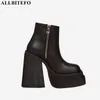 ALLBITEFO natural genuine leather women boots Waterproof platform shoe super high heel shoes women's motocycle boots ankle boots 210611