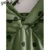 Vintage polka dot sling sexig klänning kvinnor v nacke ärmlös hög midja a-line lång kvinnlig sommar fest vestido 210514