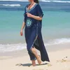 女性カバーアップ女性刺繍コットンビーチアップ水着ビキニチュニック用ビーチウェアストランドジュルクジェスW30427サロン