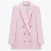 Spring Autumn Women Fashion White Pink Tweed Blazers And Jackets Chic Button Office Suit Coat Ladies Elegant Outwear