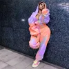 Plus Size Clothing 2 Piece Set Women Sweatsuit Long Sleeve Top Set Sweatpants Tracksuit Tie Dye Outfits Wholesale Drop 210331