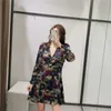 Floral mini manch dress mulheres vintage impresso v pescoço manga comprida es mulher retro goth festa elegante 210519