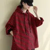 Autumn Winter Arts Style Women Long Sleeve Thicken Loose Hooded Hoodie All-matched Casual Striped Pullovers Big Size M502 210512