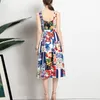 Designer Vestido de Verão Mulheres Spaghetti Strap Casual Bohemian Floral Print Holiday Elegant Midi Vestidos Camisole 210421