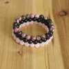 Urok Bransoletki 8mm Kamień Naturalny Bransoletka Zestawy Mężczyźni Kobiety Rodonite Rose Quartzs Black Onyx Zroszony Wrist Wrist Mala