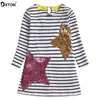 DXTON Coton Robe Pour Filles Stripe À Manches Longues Enfants Robes Hiver et Automne Toddler Vestidos Sequin Enfants Filles Vêtements Q0716