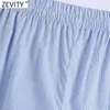 Kvinnor Mode Side Fickor Striped Print Sommar Shorts Femme Streetwear Chic Elastic Midja Pantalone Cortos P1017 210420